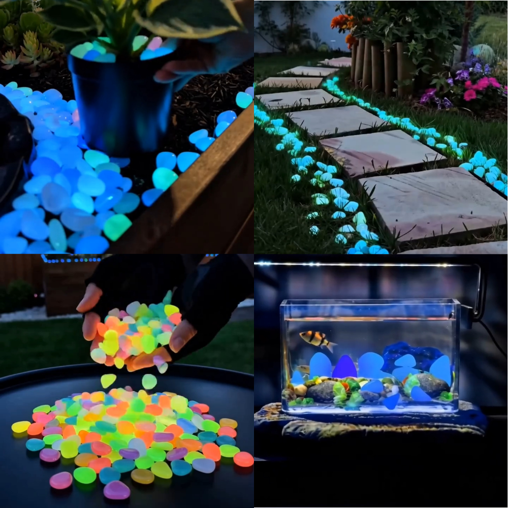 Glowing garden stones used outdoors