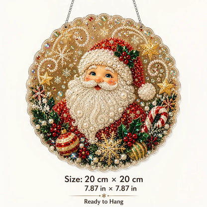 🎁🔥🎁LAST DAY 50% OFF!!✨Santa DIY Diamond Painting Hanging Ornament Kit – 8x8" Gem Art Craft Set for Christmas Decor