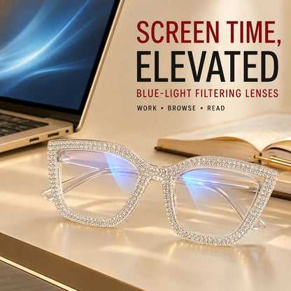 ✨ Cat-Eye Blue Light Reading Glasses with Sparkling Details