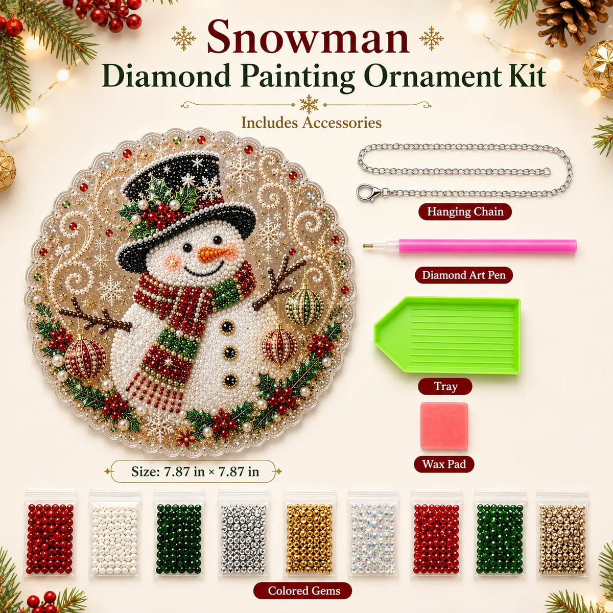 🎁🔥🎁LAST DAY 50% OFF!!✨Santa DIY Diamond Painting Hanging Ornament Kit – 8x8" Gem Art Craft Set for Christmas Decor