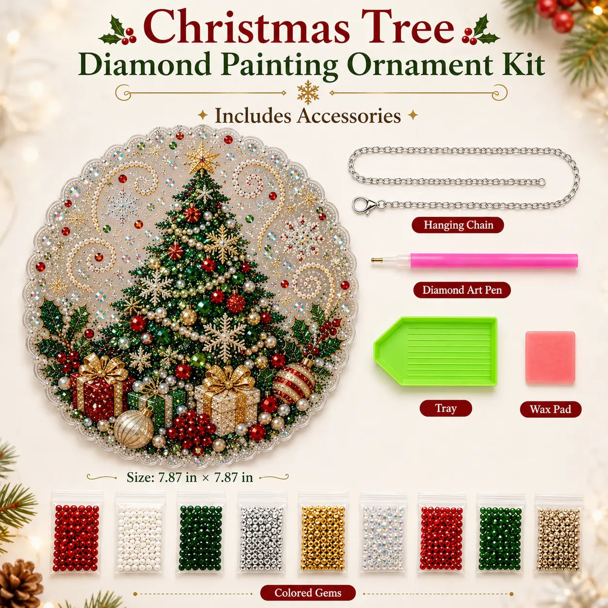🎁🔥🎁LAST DAY 50% OFF!!✨Santa DIY Diamond Painting Hanging Ornament Kit – 8x8" Gem Art Craft Set for Christmas Decor