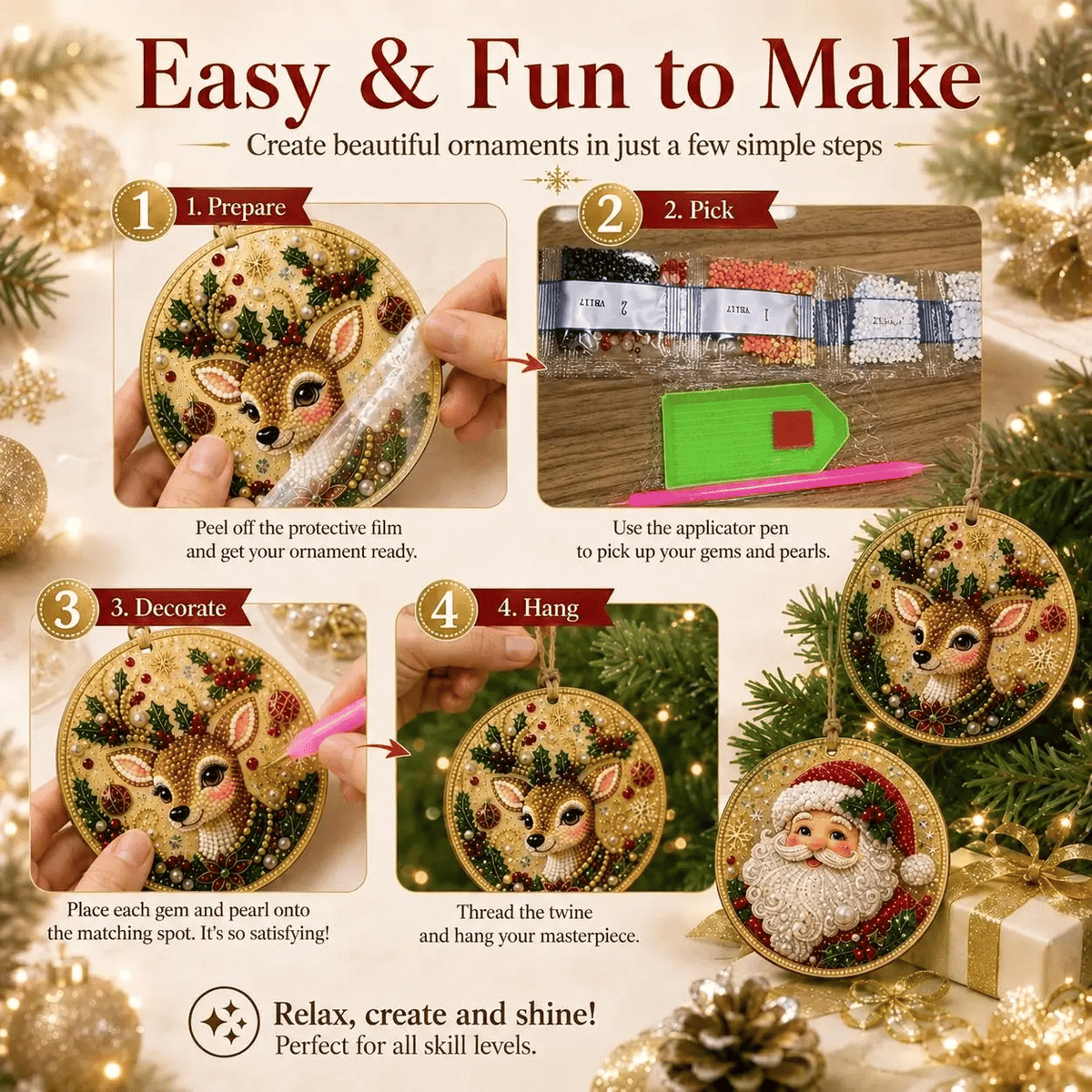 🔥🎁LAST DAY 50% OFF!!✨ Christmas DIY Diamond Art Hanging Ornaments (6 PCS) – Easy & Fun Holiday Craft Kit for All Ages 🎁🎨