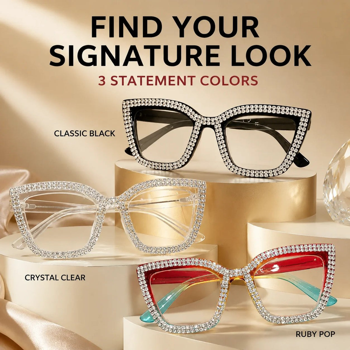 ✨ Cat-Eye Blue Light Reading Glasses with Sparkling Details