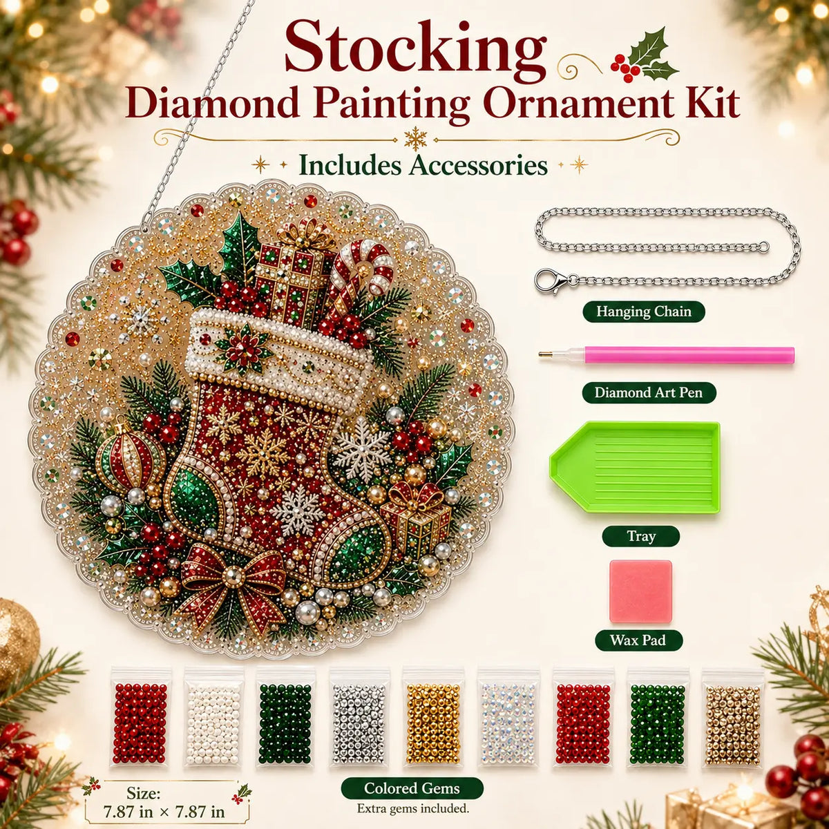🎁🔥🎁LAST DAY 50% OFF!!✨Santa DIY Diamond Painting Hanging Ornament Kit – 8x8" Gem Art Craft Set for Christmas Decor