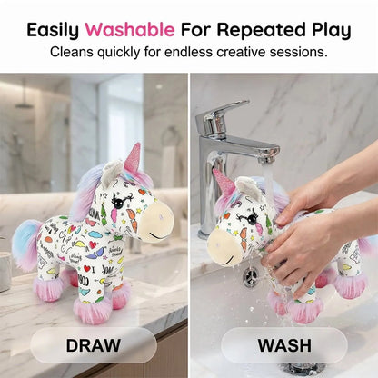 🦄 DIY Coloring Unicorn Plush Kit – Reusable Stuffed Animal Craft Set with 12 Washable Markers, Kids Gift for Ages 3–8, Birthday & Holiday Presents
