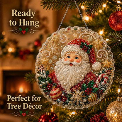 🎁🔥🎁LAST DAY 50% OFF!!✨Santa DIY Diamond Painting Hanging Ornament Kit – 8x8" Gem Art Craft Set for Christmas Decor