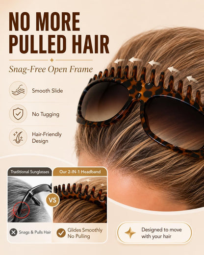 2 in 1 Foldable Sunglasses Headband Chic Tortoiseshell Hair Accessory, For Women Summer Workout Yoga Travel Daily Use