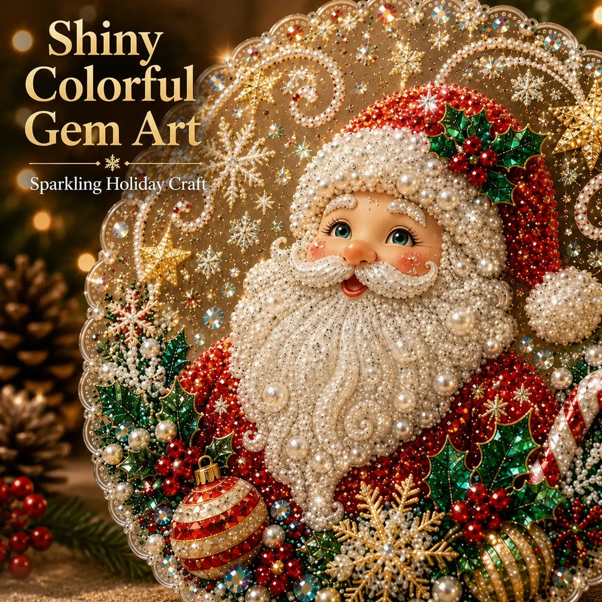 🎁🔥🎁LAST DAY 50% OFF!!✨Santa DIY Diamond Painting Hanging Ornament Kit – 8x8" Gem Art Craft Set for Christmas Decor