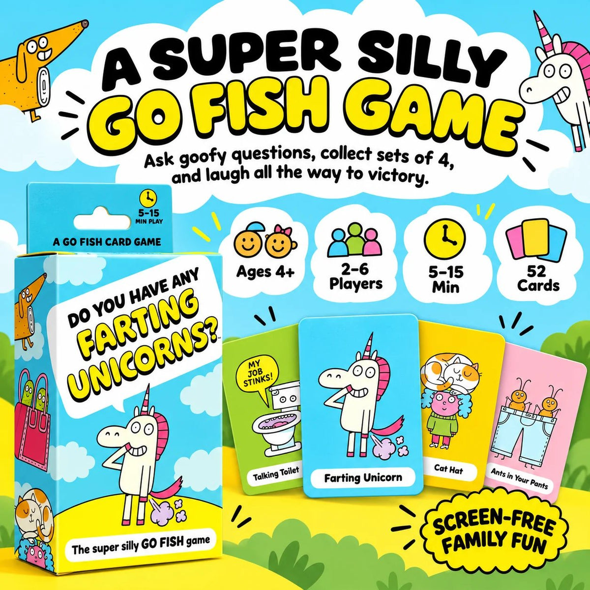 🔥🎁LAST DAY 50% OFF!!💥 Super Silly Go Fish Card Game for Kids & Family Game Night