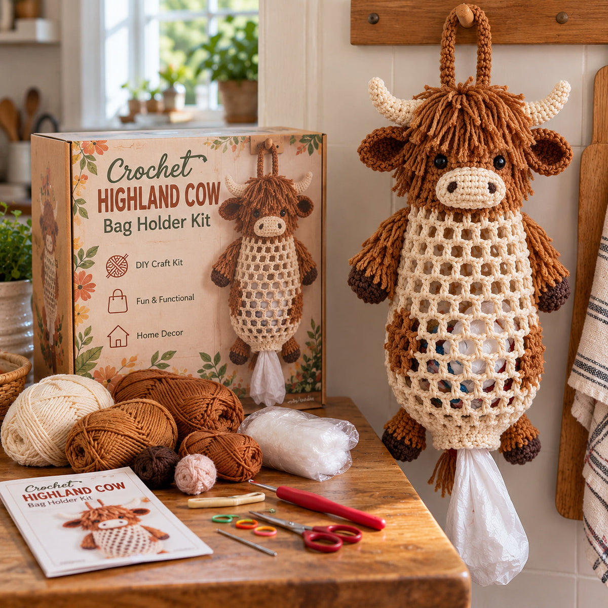 🎁🔥LAST DAY 50% OFF!!✨Crochet Animal Bag Holder DIY Kit – Cute & Functional Hanging Storage Craft Kit