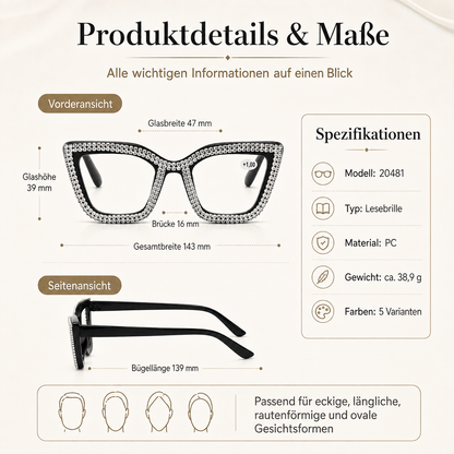 ✨ Cat-Eye Blue Light Reading Glasses with Sparkling Details