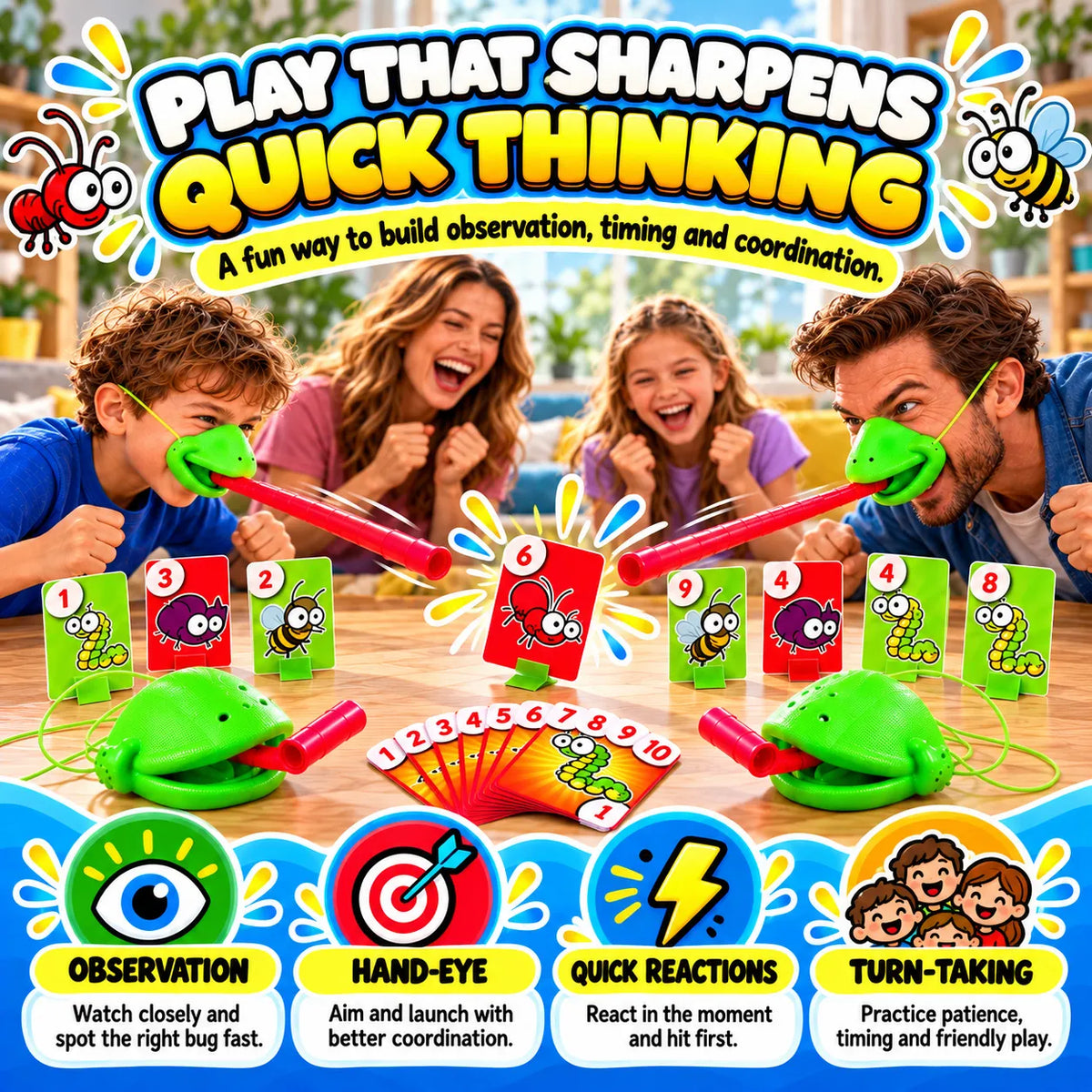 4-Player Chameleon Tongue Shooting Game – Face-Off Edition