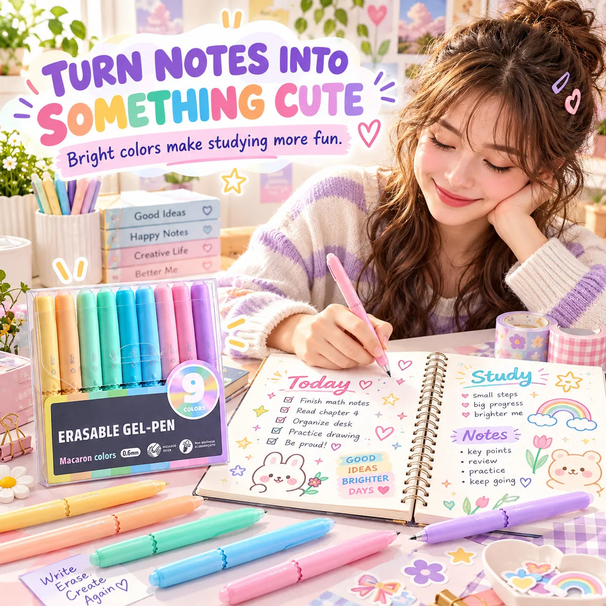 LAST DAY🔥BUY 1 GET 1 FREE ! ✨ 9-Color Erasable Gel Pen Set — Multiple Styles Available