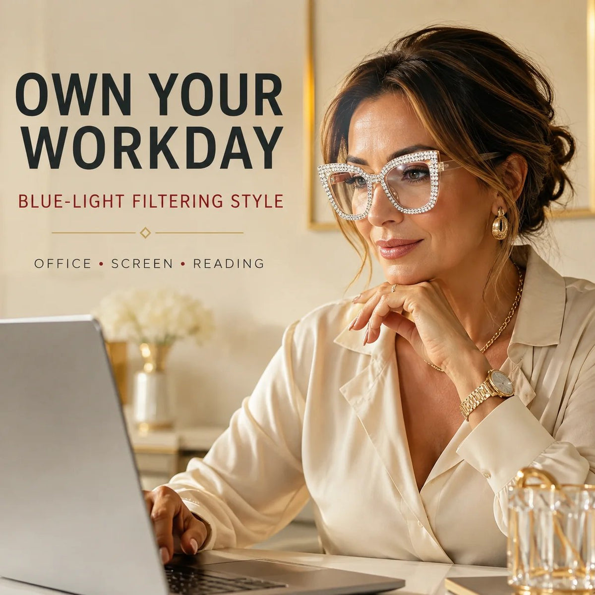 ✨ Cat-Eye Blue Light Reading Glasses with Sparkling Details
