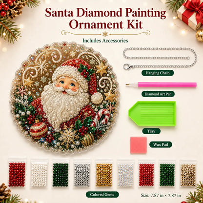 🎁🔥🎁LAST DAY 50% OFF!!✨Santa DIY Diamond Painting Hanging Ornament Kit – 8x8" Gem Art Craft Set for Christmas Decor