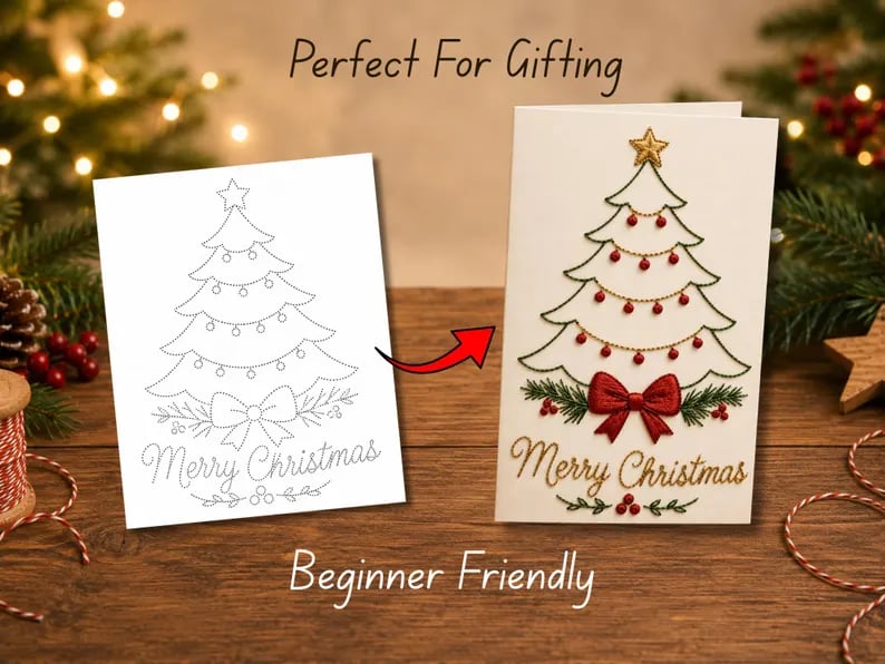 🎅Christmas Hot Sale 50% OFF! ✨🌲 🪡 Christmas Hand Embroidery Card DIY Kit | Stitch Your Way Into the Christmas Spirit ✨ 🎁