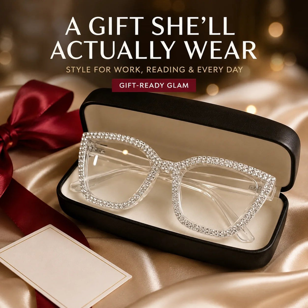 ✨ Cat-Eye Blue Light Reading Glasses with Sparkling Details
