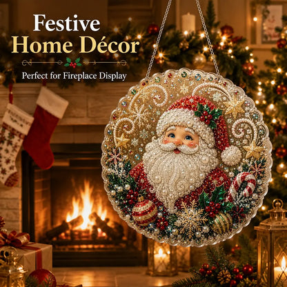 🎁🔥🎁LAST DAY 50% OFF!!✨Santa DIY Diamond Painting Hanging Ornament Kit – 8x8" Gem Art Craft Set for Christmas Decor