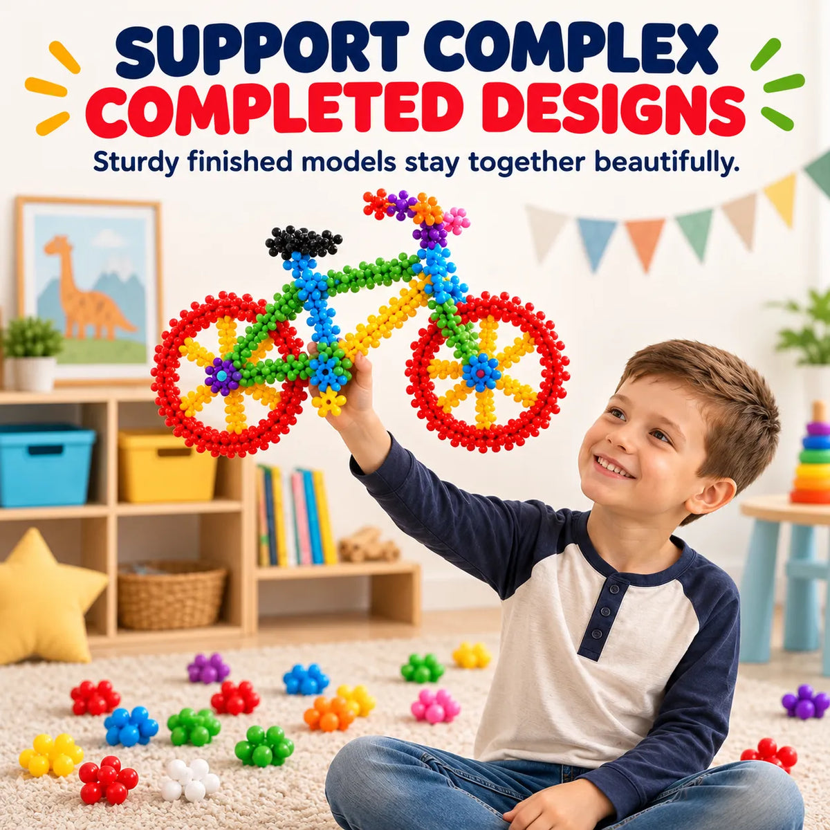 🔥🎁LAST DAY 50% OFF!!Christmas gift💥Montessori Snowflake Building Blocks with Instructions