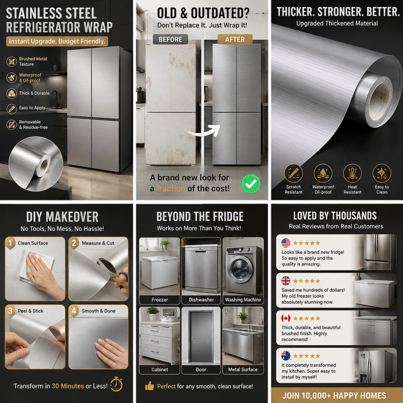 🔥 2026 BEST SELLER🔥🔥   — LIMITED-TIME DEAL! Brushed Metal Refrigerator Wrap