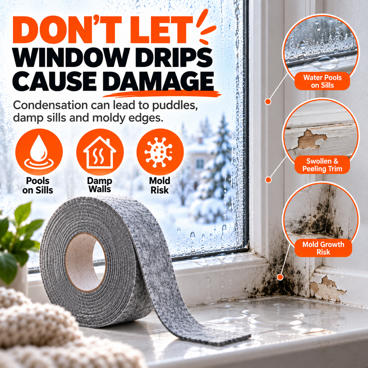 💧 Window Condensation Felt Strip | Peel & Stick