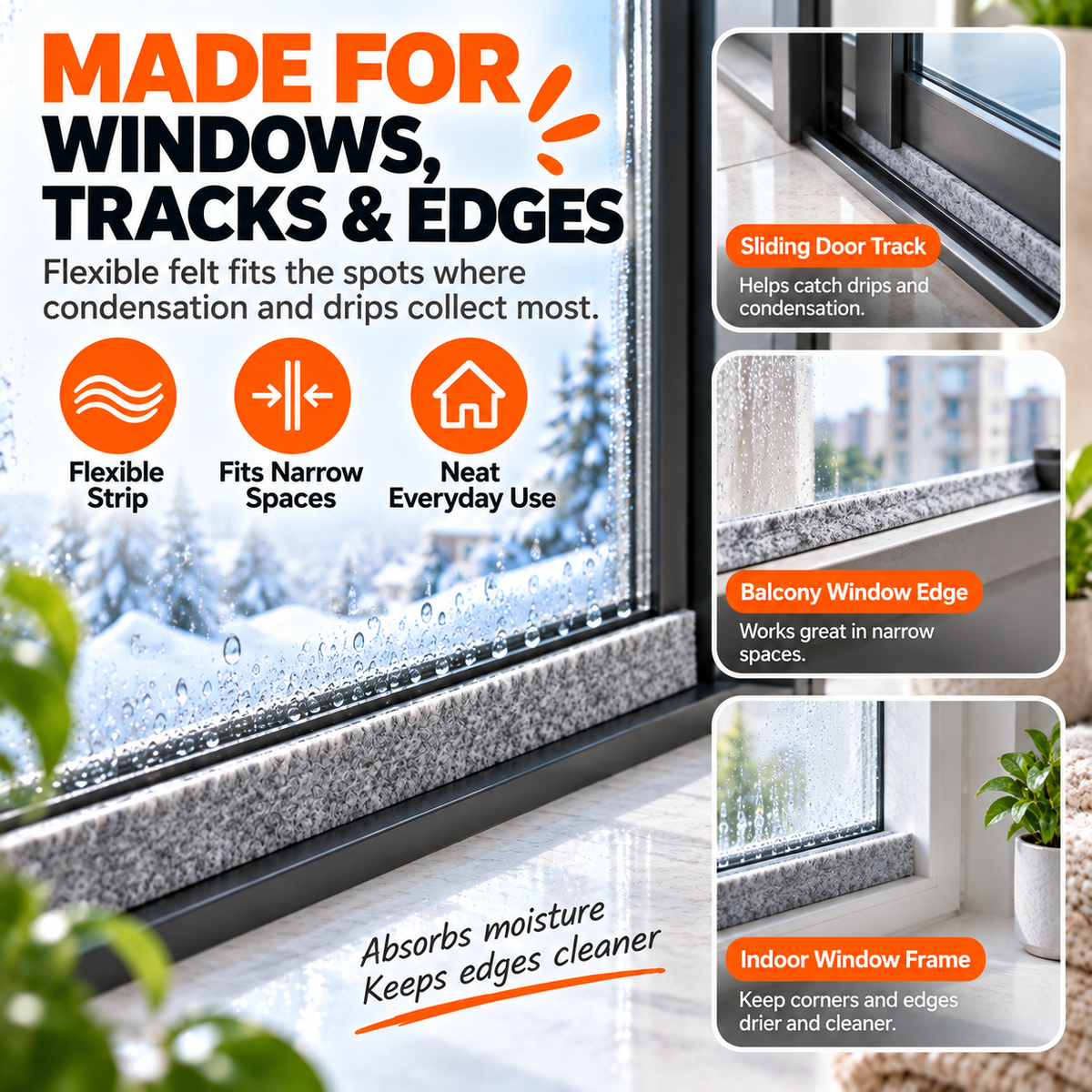 💧 Window Condensation Felt Strip | Peel & Stick