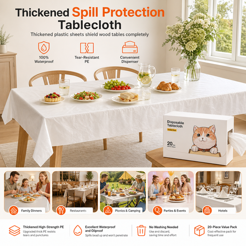 📢📢 50% OFF🍽️Transparent Disposable Tablecloths – Easy-Clean Covers for Round & Rectangular Tables