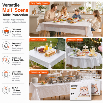 📢📢 50% OFF🍽️Transparent Disposable Tablecloths – Easy-Clean Covers for Round & Rectangular Tables