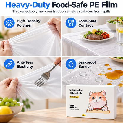 📢📢 50% OFF🍽️Transparent Disposable Tablecloths – Easy-Clean Covers for Round & Rectangular Tables