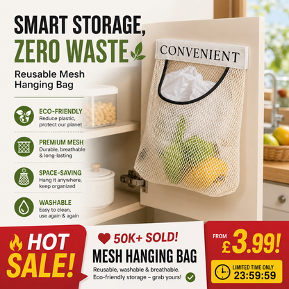 🥳HOT SALE🥳💞50K+ SOLD! Mesh Hanging Bag – From £3.99! Reusable, washable & breathable. Eco-friendly storage – grab yours! ✅